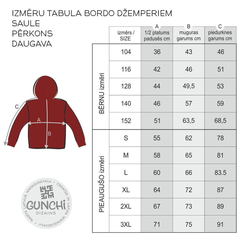 IzmeruTabulaBordoSPD R265M Kreklu un džemperu izmēri