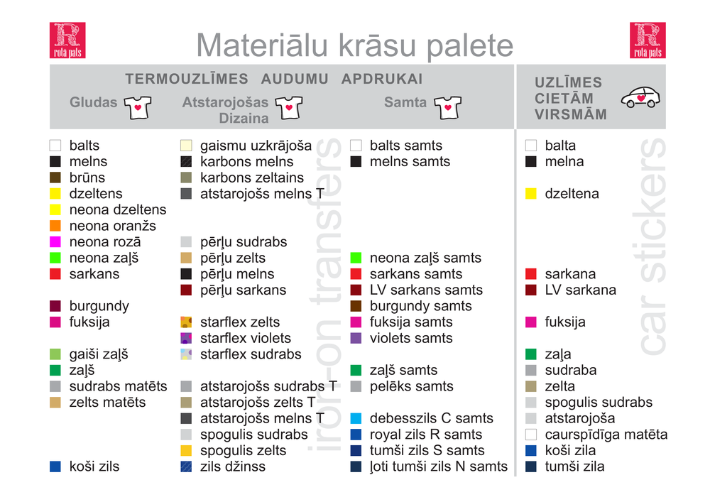 Visu materiālu krāsu palete
